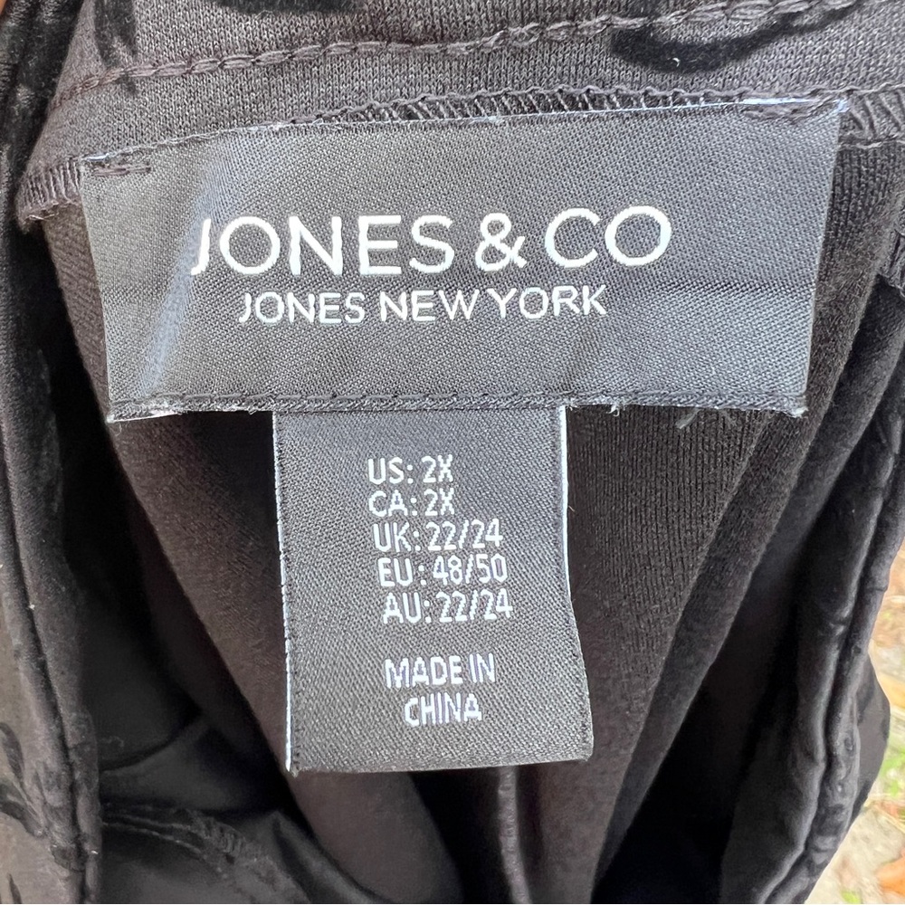 Jones New York Pull-On Pants 2X Black Velvet Floral Art  Embroidered Trouser‎ - Picture 6 of 9